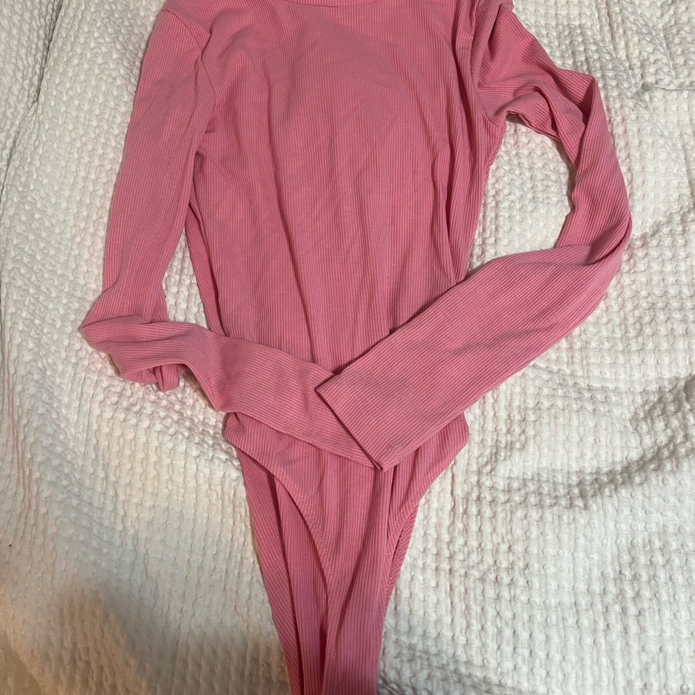 Pink Ribbed Long Sleeve Bodysuit